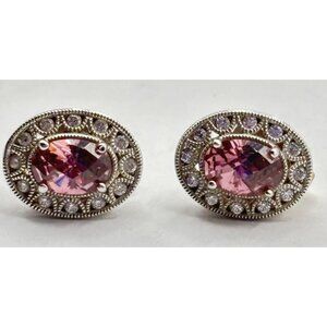 Tacori IV 925 Sterling Silver & Pink CZ Halo Stud Earrings